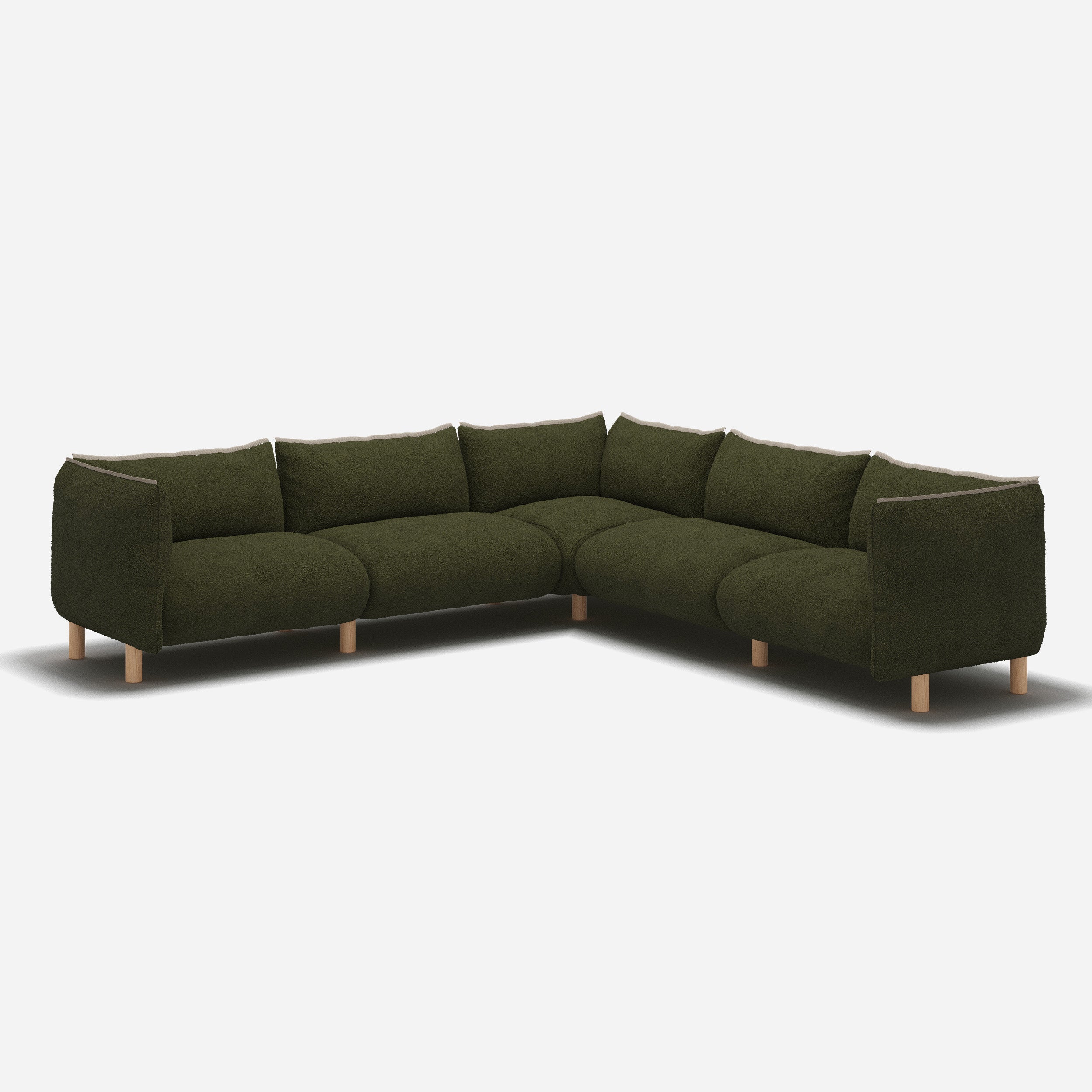Pillow Extra Large Even-Sided Corner Sofa | Green Boucle II