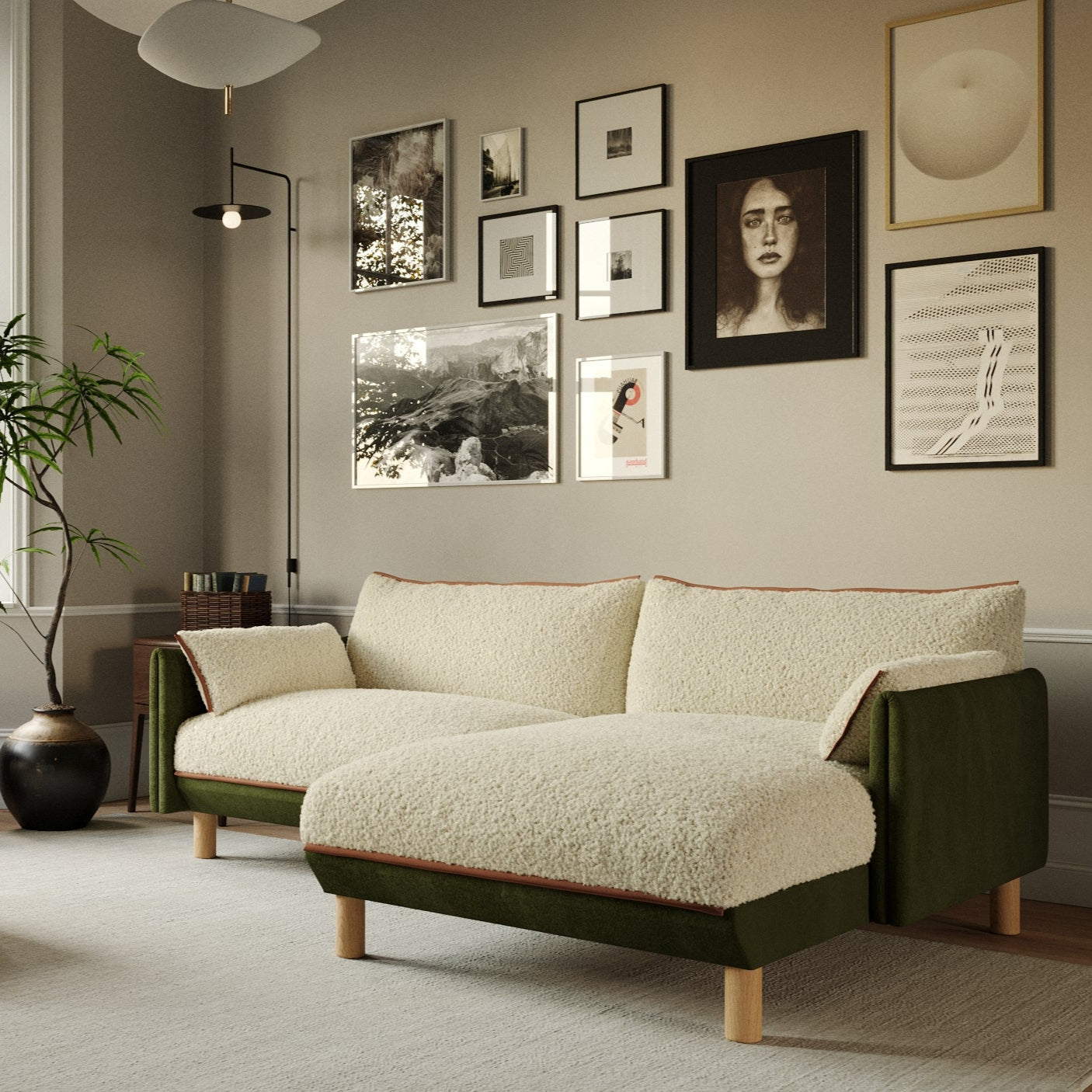 Cozy 3 Seater RH Chaise Sofa | Dark Green Velvet
