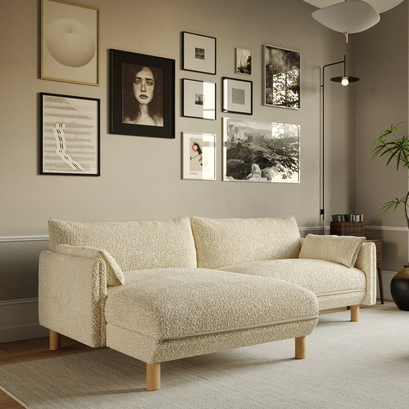 Cozy 3 Seater RH Chaise Sofa | Ecru Boucle