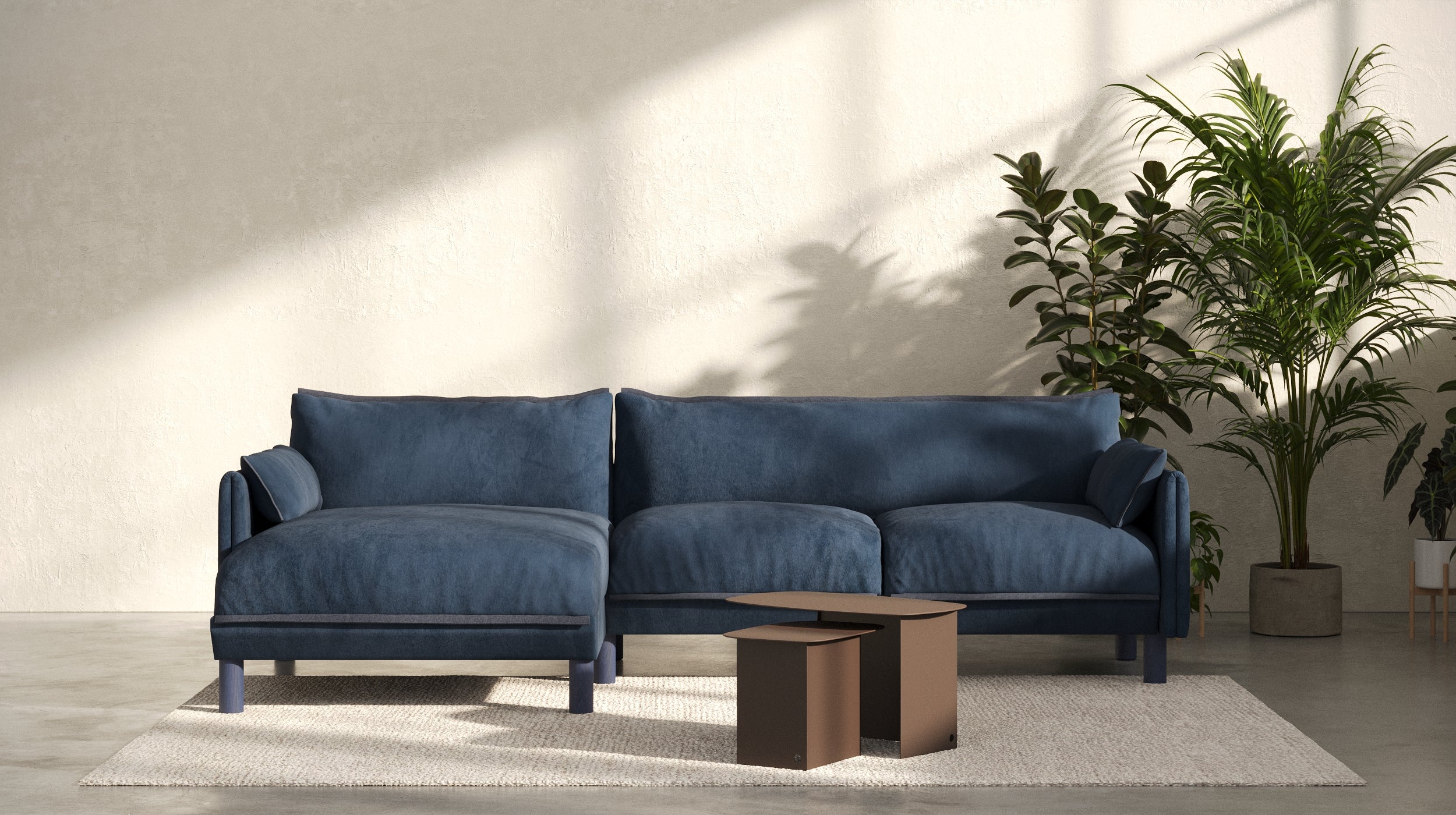 Cozy 4 Seater LH Chaise Sofa | Midnight Blue Velvet
