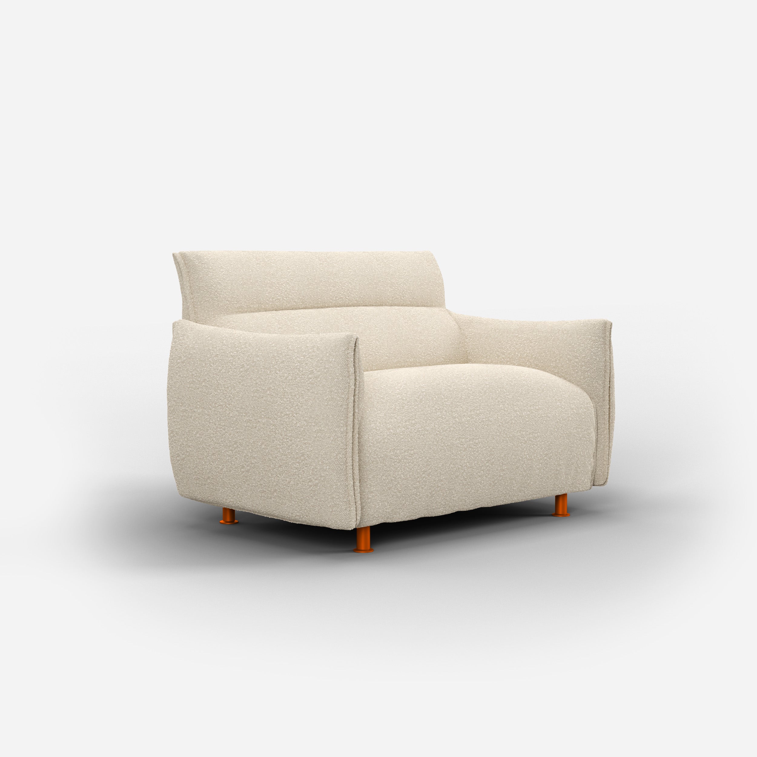Cozmo Sofas - Hug 1.5 Seater Sofa (wide) - Ecru Boucle - Brick Legs - Side angle view