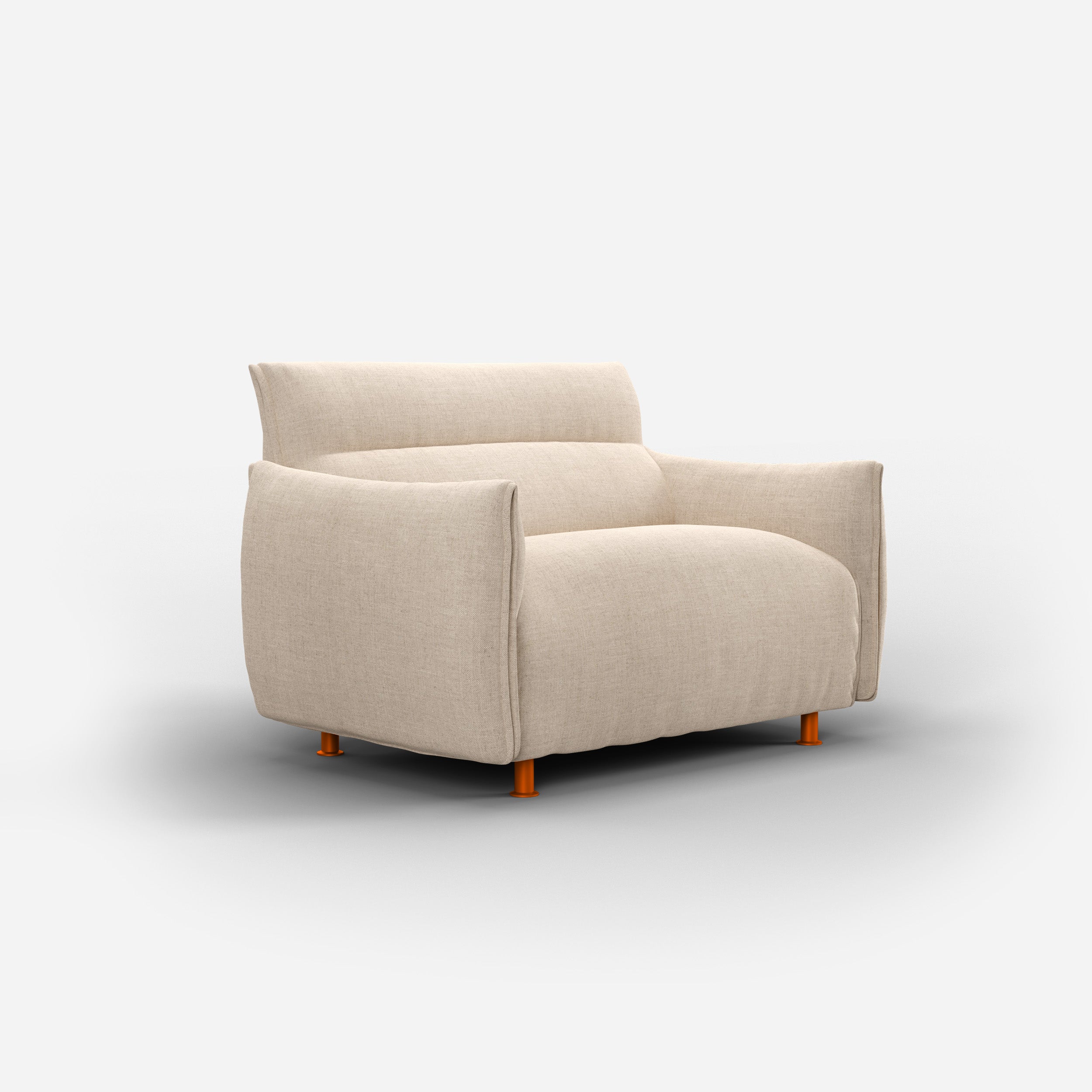 Cozmo Sofas - Hug 1.5 Seater Sofa (wide) - Cream Textured Weave - Brick Legs - Side angle view