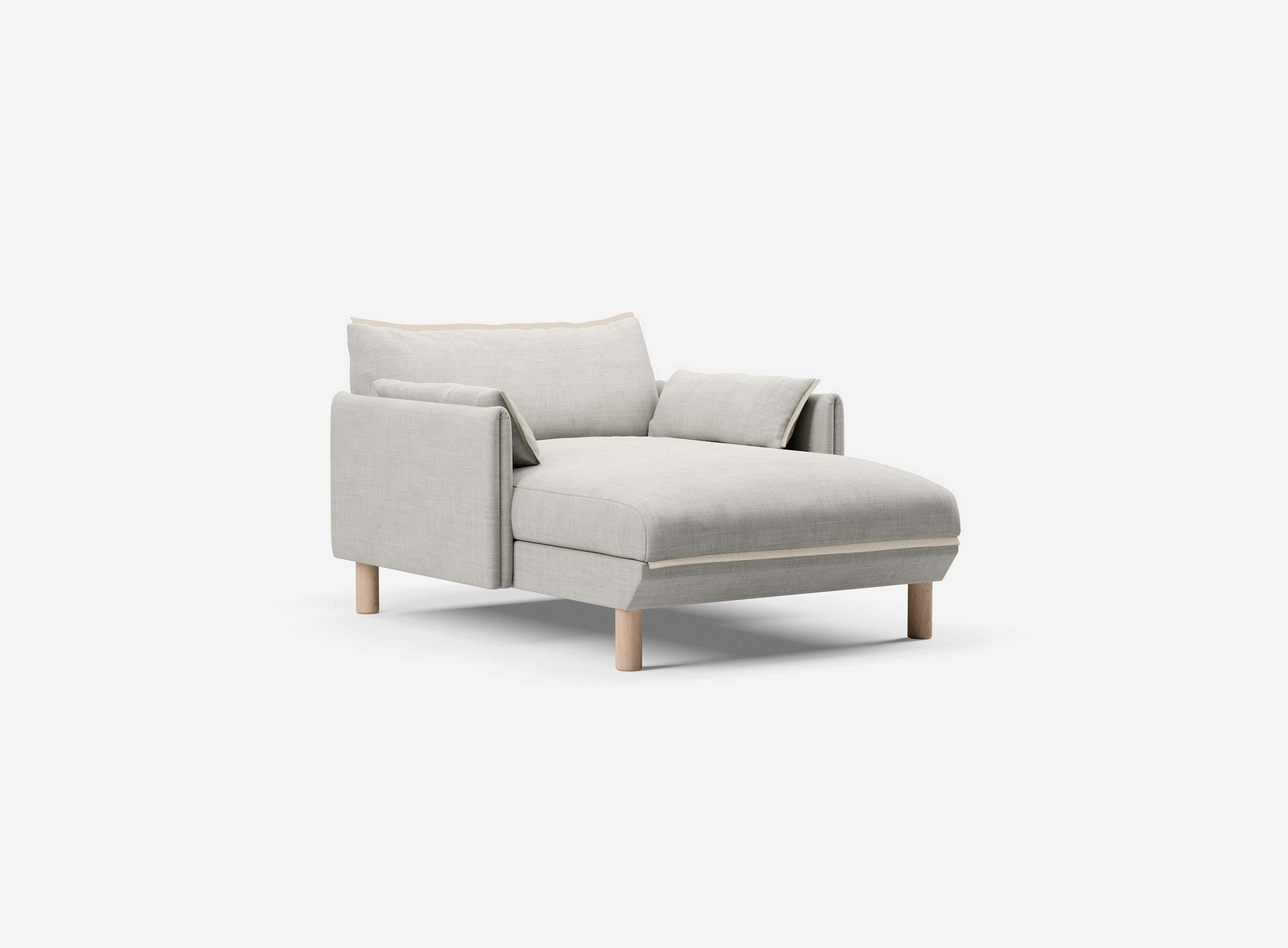 1.5 Seater Chaise Sofa | Weave Ecru / Fleece Cream - Cozmo @ Ecru Weave Jacket | Natural Trim