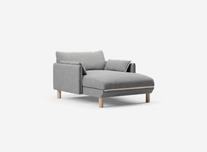 1.5 Seater Chaise Sofa | Weave Light Grey - Cozmo @ Light Grey Weave Jacket | Natural Trim