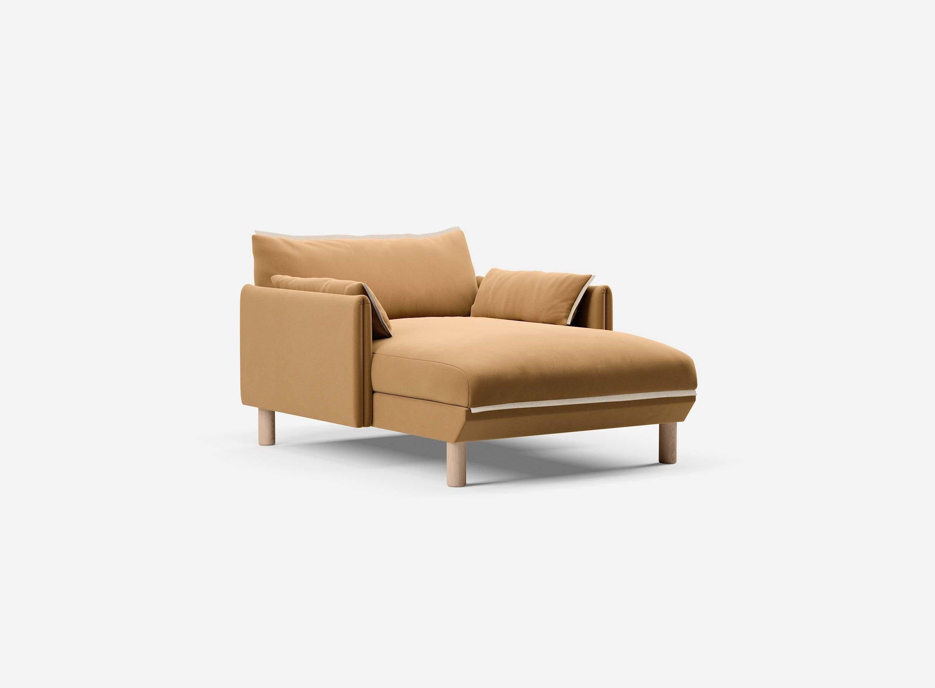 1.5 Seater Chaise Sofa | Cotton Ochre / Fleece Cream - Cozmo @ Ochre Cotton Jacket | Natural Trim