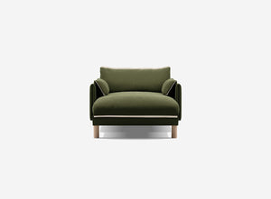 1.5 Seater Chaise Sofa | Velvet Dark Green - Cozmo @ Dark Green Velvet Jacket | Natural Trim
