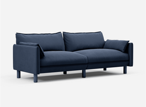 3 Seater Sofa | Cotton Navy  / Fleece Navy - Cozmo @ Navy Cotton Jacket | Dark Blue Trim