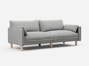 3 seater cozmo sofa weave light gray with weave light gray jacket front angled view @ Light Grey Weave Jacket | Natural Trim