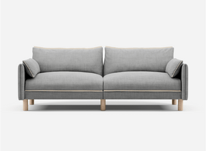 3 seater cozmo sofa weave light gray with weave light gray jacket front view @ Light Grey Weave Jacket | Natural Trim
