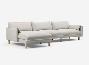 5 Seater Chaise Corner Left Hand Sofa | Weave Ecru / Fleece Cream - Cozmo @ Ecru Weave Jacket | Natural Trim