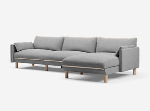 5 Seater Chaise Corner Right Hand Sofa | Weave Light Grey / Fleece Cream - Cozmo @ Light Grey Weave Jacket | Natural Trim