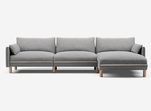5 Seater Chaise Corner Right Hand Sofa | Weave Light Grey / Fleece Cream - Cozmo @ Light Grey Weave Jacket | Natural Trim