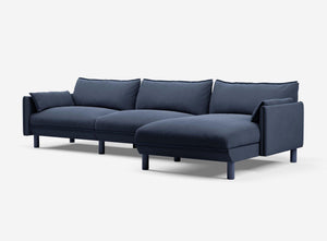 5 Seater Chaise Corner Right Hand Sofa | Cotton Navy  / Fleece Navy - Cozmo @  Navy Cotton Jacket | Dark Blue Trim
