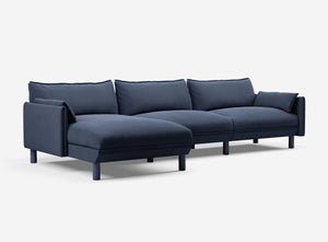 5 Seater Chaise Corner Left Hand Sofa | Cotton Navy  / Fleece Navy - Cozmo @ Navy Cotton Jacket | Dark Blue Trim