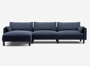 5 Seater Chaise Corner Left Hand Sofa | Cotton Navy  / Fleece Navy - Cozmo @ Navy Cotton Jacket | Dark Blue Trim