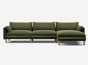 5 Seater Chaise Corner Right Hand Sofa | Velvet Dark Green - Cozmo @ Dark Green Velvet Jacket | Natural Trim