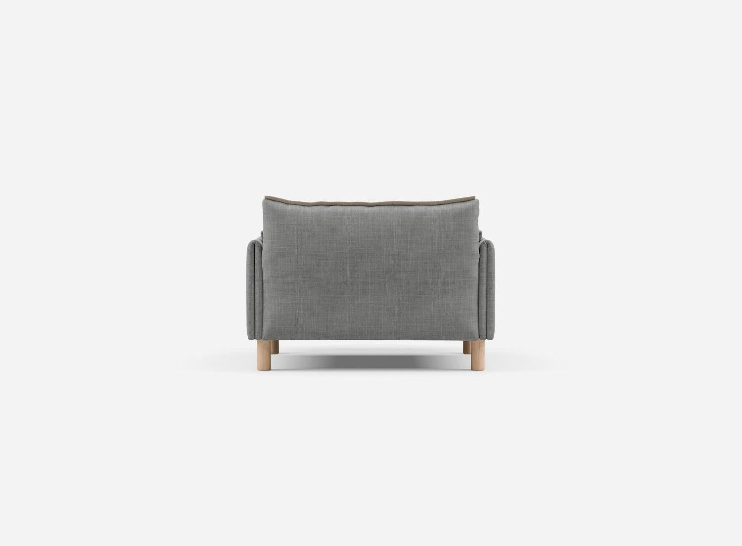 1.5 Seater Chaise Sofa | Weave Light Grey - Cozmo @ Light Grey Weave Jacket | Natural Trim