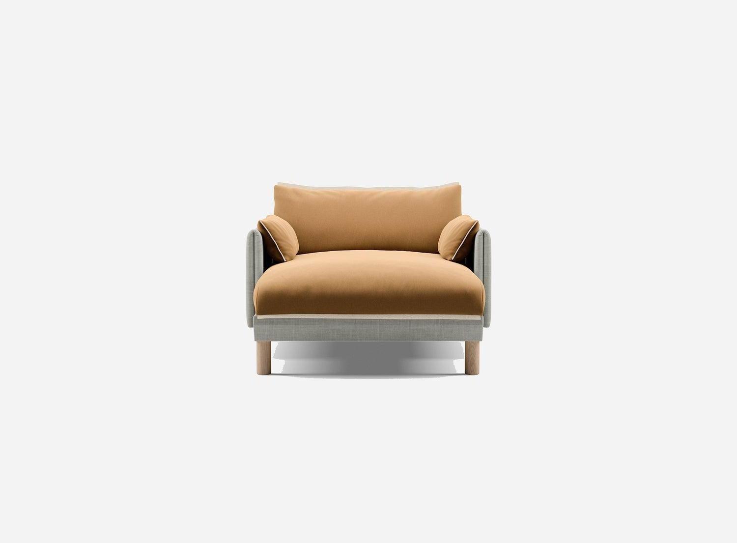 1.5 Seater Chaise Sofa | Weave Ecru - Cozmo @ Ochre Cotton Jacket | Natural Trim