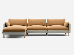5 Seater Chaise Corner Left Hand Sofa | Weave Ecru - Cozmo @ Ochre Cotton Jacket | Natural Trim