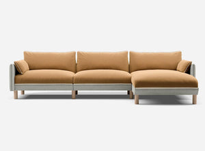5 Seater Chaise Corner Right Hand Sofa | Weave Ecru - Cozmo @ Ochre Cotton Jacket | Natural Trim
