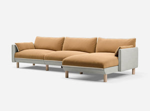 5 Seater Chaise Corner Right Hand Sofa | Weave Ecru - Cozmo @ Ochre Cotton Jacket | Natural Trim