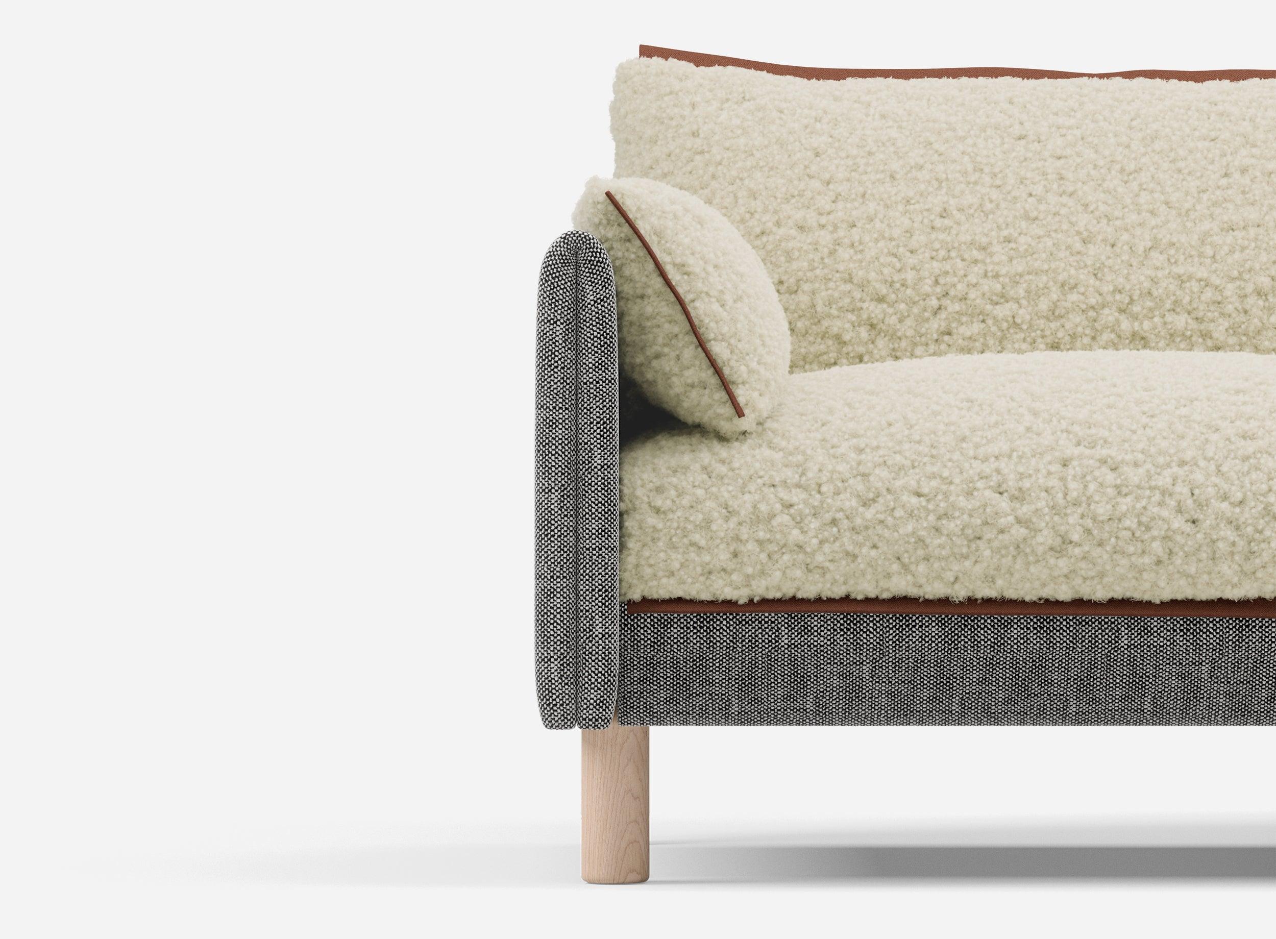 3 Seater Sofa | Textured Weave Salt & Pepper - Cozmo @ Cream Fleece Jacket | Brick Trim