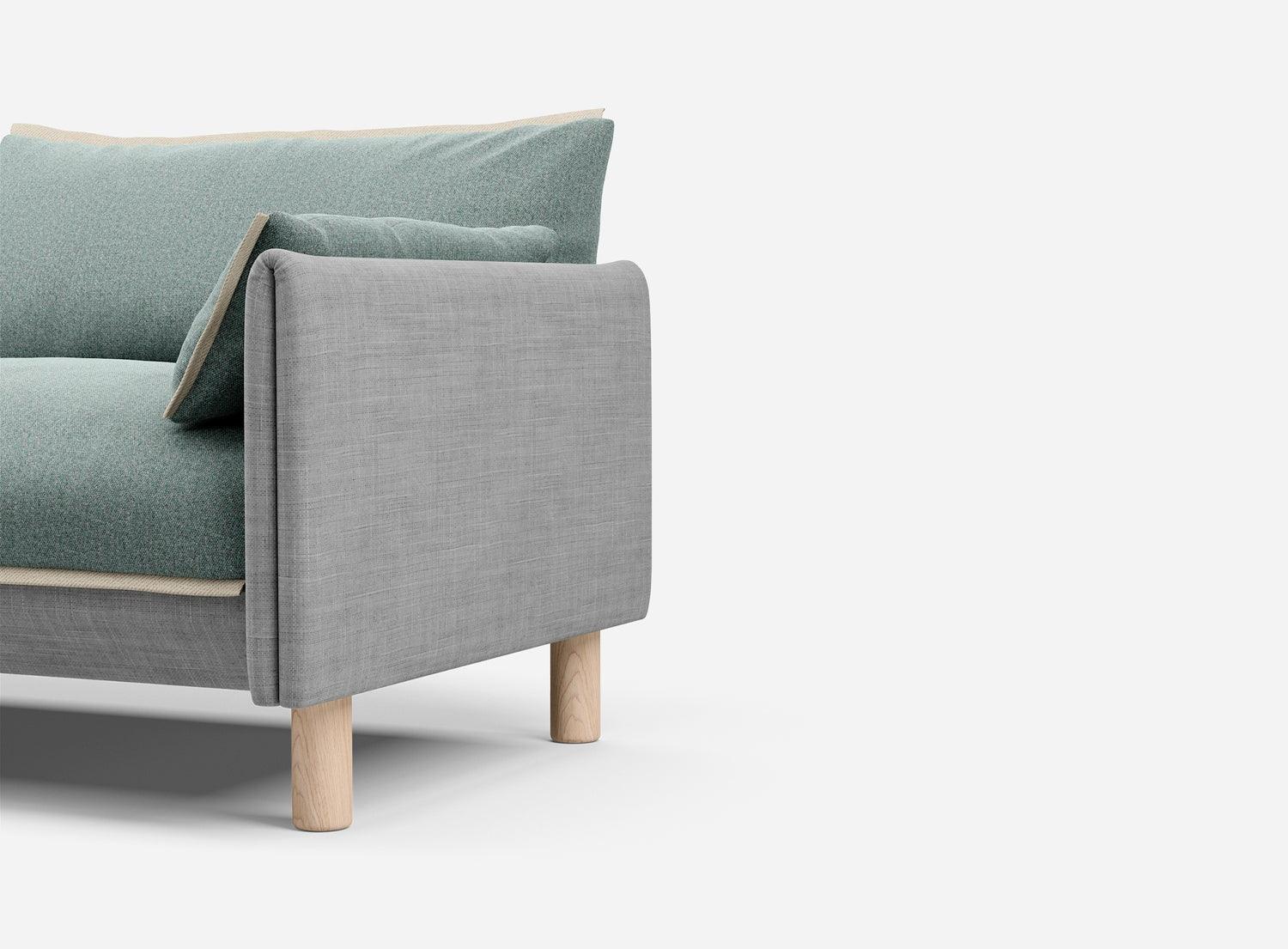 3 Seater Chaise Corner Left Hand Sofa | Weave Light Grey - Cozmo @ Sage Cotton Jacket | Natural Trim