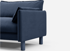 3 seater cozmo sofa cotton Navy  with cotton Navy  jacket 1/3 angled view @ Navy Cotton Jacket | Dark Blue Trim