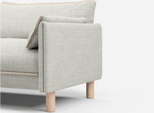 1 seater cozmo sofa Weave Ecru with weave ecru jacket angled front view @ Ecru Weave Jacket | Natural Trim