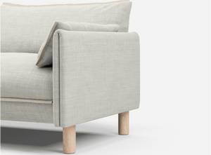 1 seater cozmo sofa Weave Ecru with weave ecru jacket angled side view @ Ecru Weave Jacket | Natural Trim