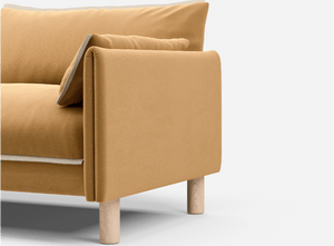 3 seater cozmo sofa cotton Ochre with cotton Ochre jacket front 1/3 angled view @ Ochre Cotton Jacket | Natural Trim