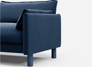 1.5 Seater 45 Degree Right Side Angle Velvet Midnight Blue @ Midnight Blue Velvet Jacket | Dark Blue Trim