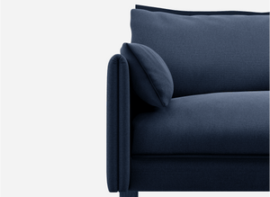 1.5 Seater Cozmo Sofa Cotton Navy  with Cotton Navy  Jacket Front View Half @ Navy Cotton Jacket | Dark Blue Trim