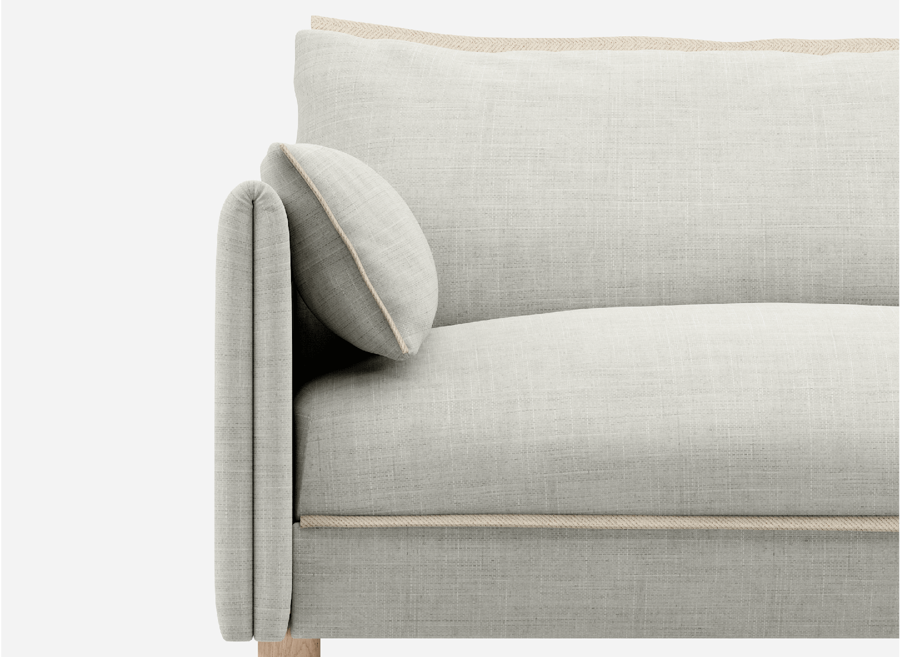 1 seater cozmo sofa Weave Ecru with weave ecru jacket front half view @ Ecru Weave Jacket | Natural Trim
