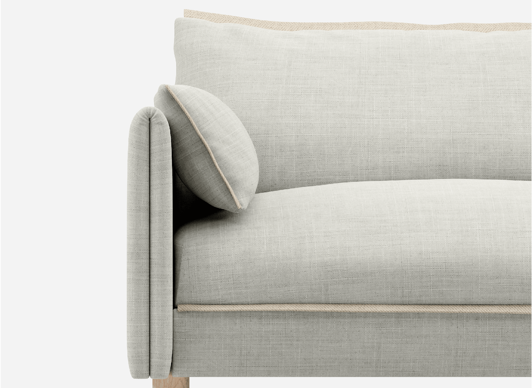 3 seater cozmo sofa weave ecru with weave ecru jacket front 1/3 view @ Ecru Weave Jacket | Natural Trim