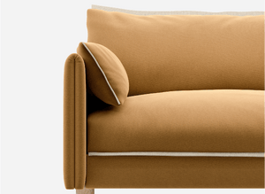 3 seater cozmo sofa cotton Ochre with cotton Ochre jacket front 1/3 view @ Ochre Cotton Jacket | Natural Trim