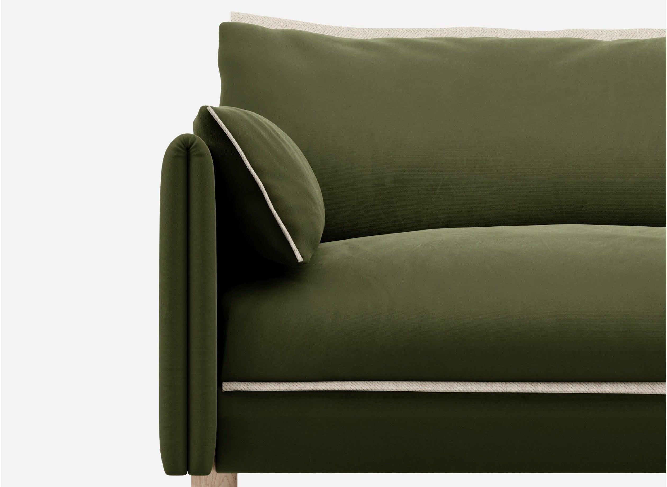 3 Seater Chaise Corner Right Hand Sofa | Velvet Dark Green - Cozmo @ Dark Green Velvet Jacket | Natural Trim