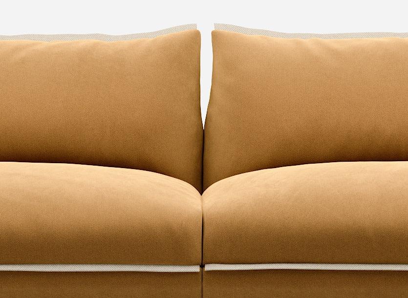 3 seater cozmo sofa cotton Ochre with cotton Ochre jacket middle view @ Ochre Cotton Jacket | Natural Trim