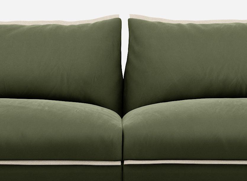 3 seater cozmo sofa velvet dark green with velvet dark green jacket middle view @ Dark Green Velvet Jacket | Natural Trim