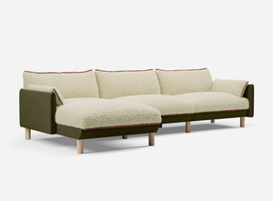 5 Seater Chaise Corner Left Hand Sofa | Cotton Meadow - Cozmo @ Cream Fleece Jacket | Brick Trim