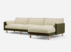 5 Seater Chaise Corner Right Hand Sofa | Cotton Meadow - Cozmo @ Cream Fleece Jacket | Brick Trim