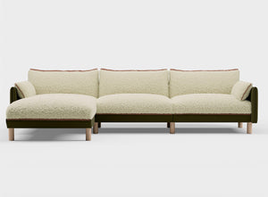 5 Seater Chaise Corner Left Hand Sofa | Cotton Meadow - Cozmo @ Cream Fleece Jacket | Brick Trim