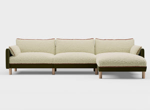 5 Seater Chaise Corner Right Hand Sofa | Cotton Meadow - Cozmo @ Cream Fleece Jacket | Brick Trim