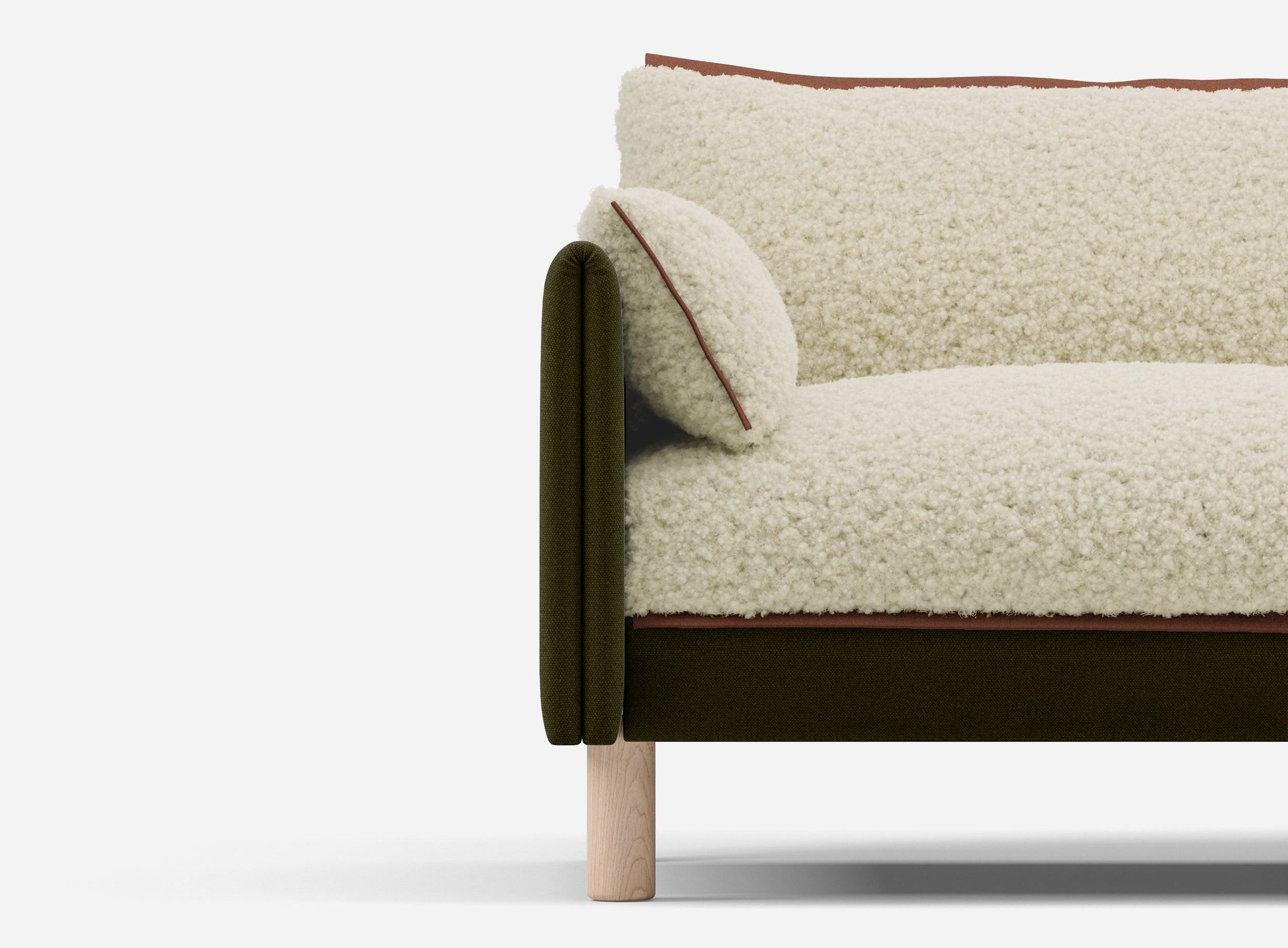 5 Seater Chaise Corner Left Hand Sofa | Cotton Meadow - Cozmo @ Cream Fleece Jacket | Brick Trim